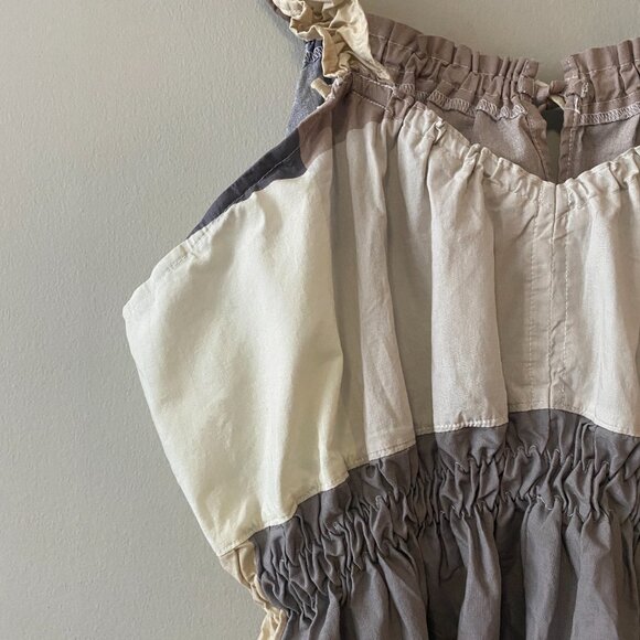 Handmade Plus Size Cotton Neutrals Brown Beige Patchwork Elastic Straps Dress - Picture 5 of 9